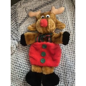 Vintage Christmas Stocking Reindeer Plush Hand Puppet Santas Best Brown